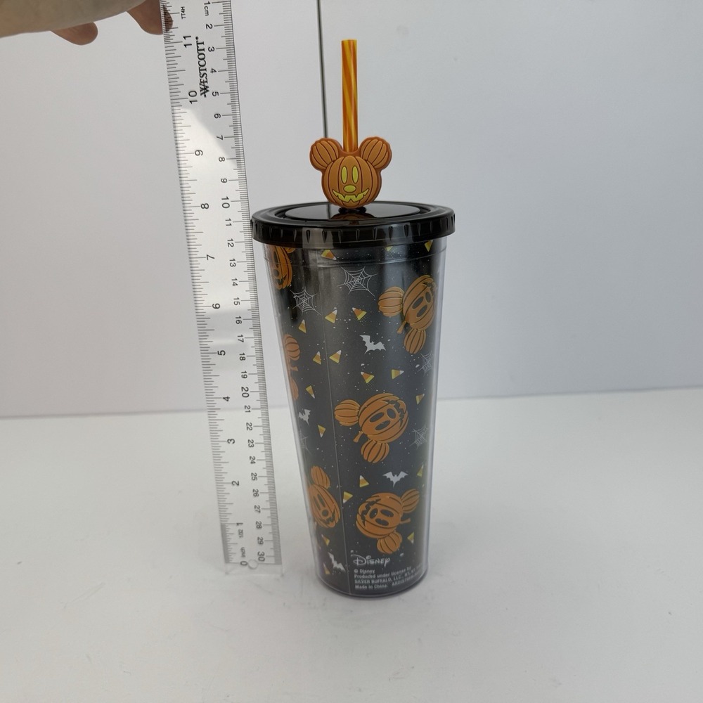 Disney Halloween Mickey Mouse Skeleton Tumbler with Pumpkin Mickey Straw‎ - Picture 15 of 16